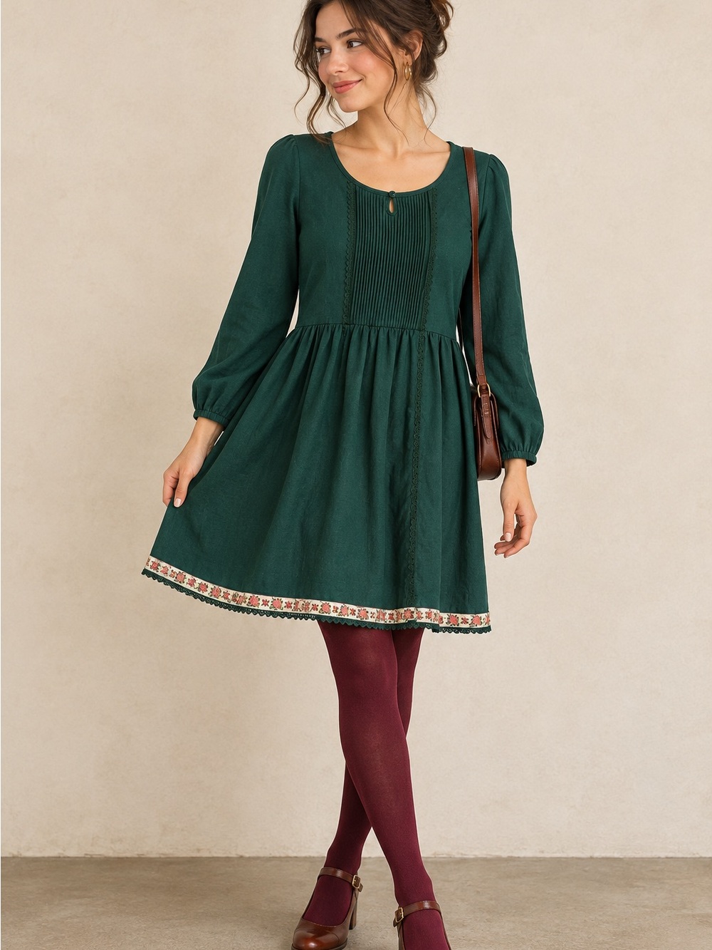 Matilda Jane Nadine Fancy Charlie Dress Forest Green Pintuck Midi Medium M